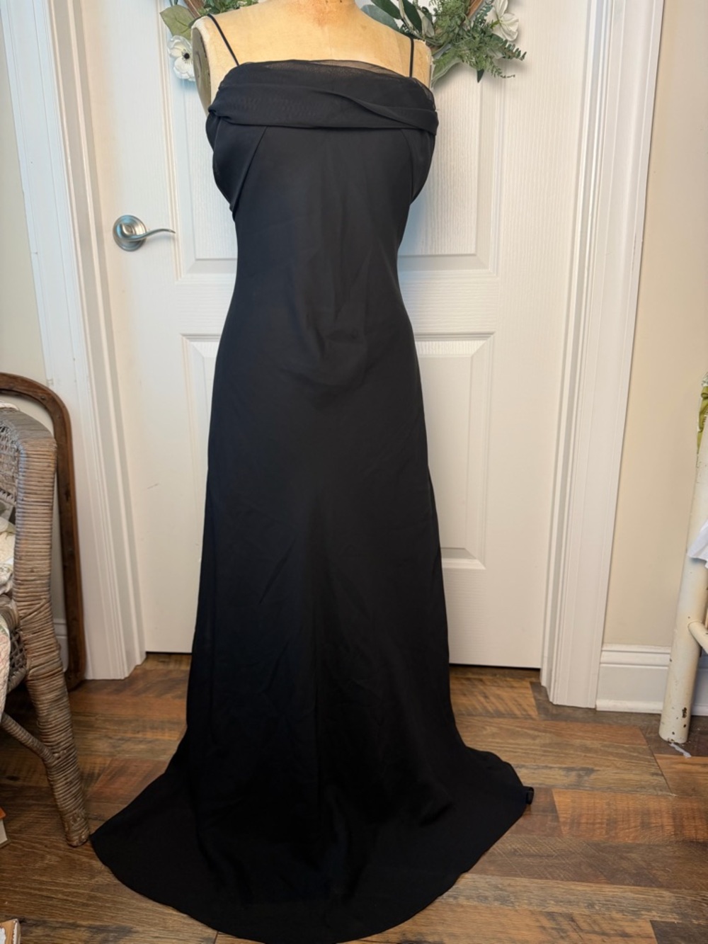 Vintage slip dress by Betsy & Adam Black Satin Strapless Gown w/ Chiffon Detail